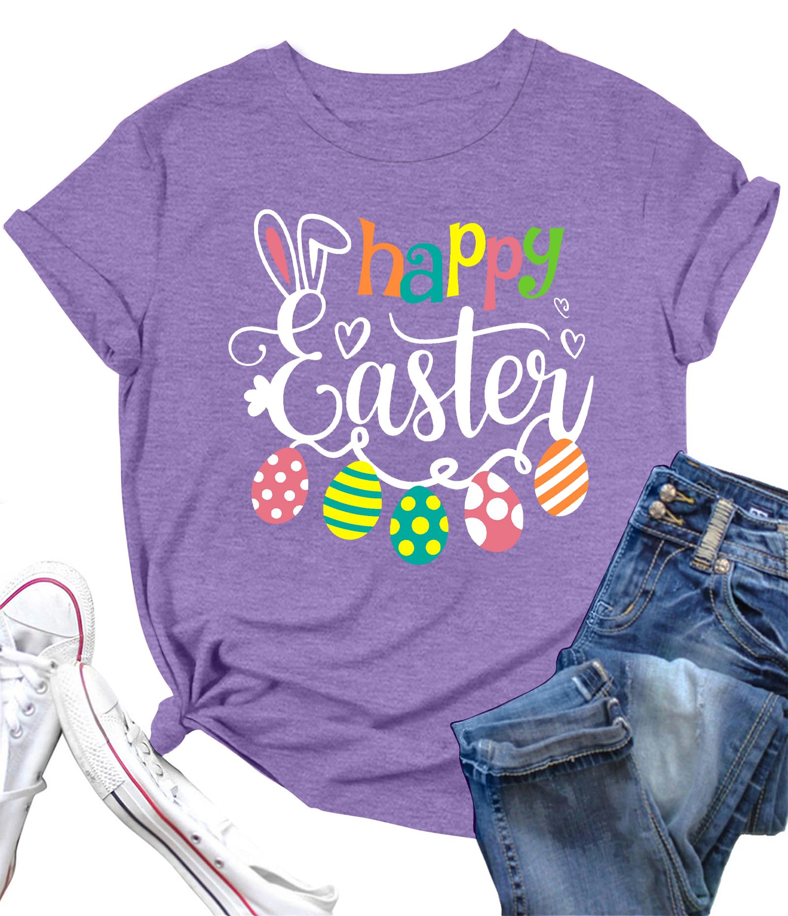 Women Happy Easter T Shirt Bunny Rabbit Graphic T-Shirt Funny Letter Printed Shirts Short Sleeve Tops