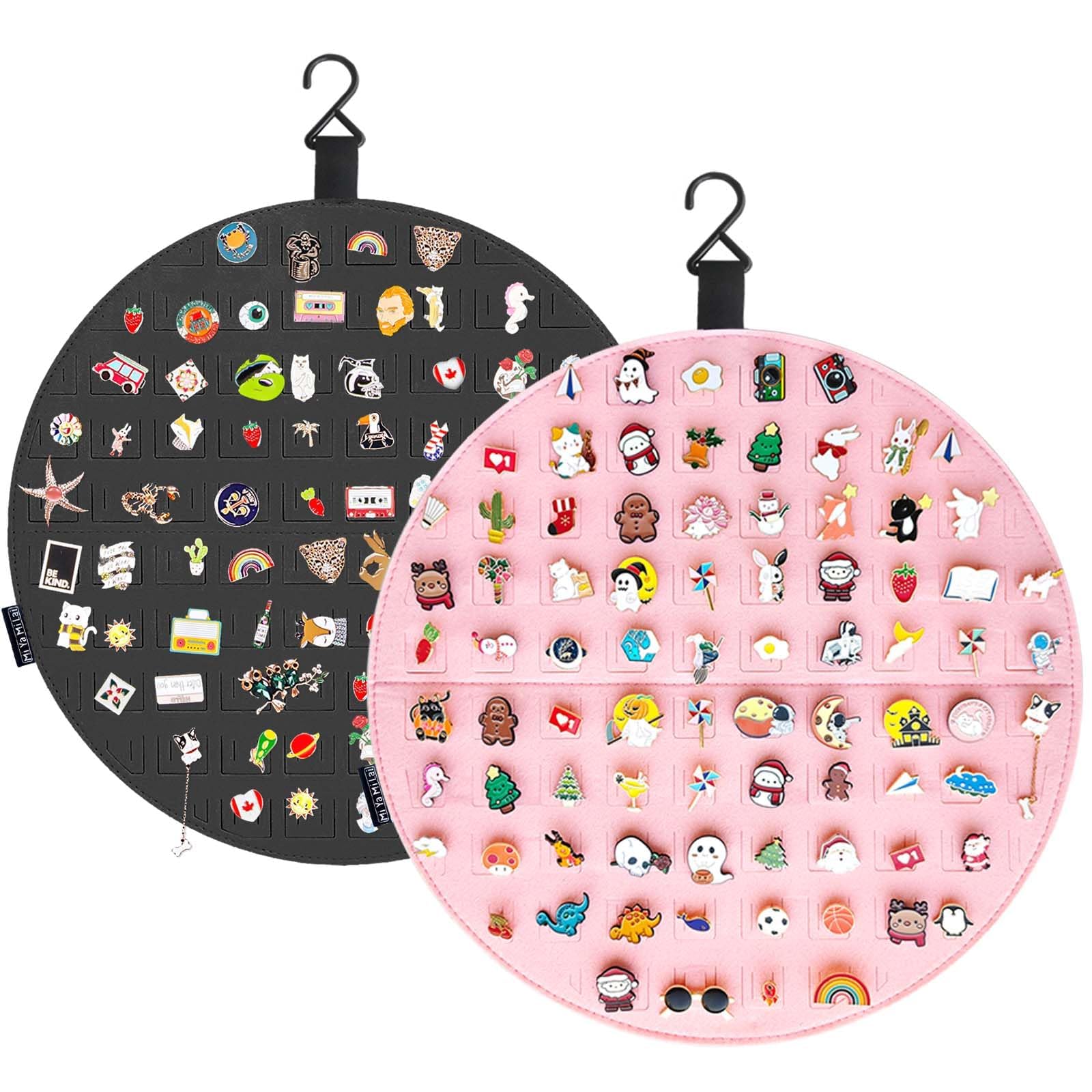 TERRIFI Hanging Brooch Pin Display Holder, 2Pcs Circle Wall Hanging Pin Collection Board - Premium Felt Pin Organizer Display for Enamel and Lapel Pins - Holds Up to 76 Pins (Accessories Not Included)
