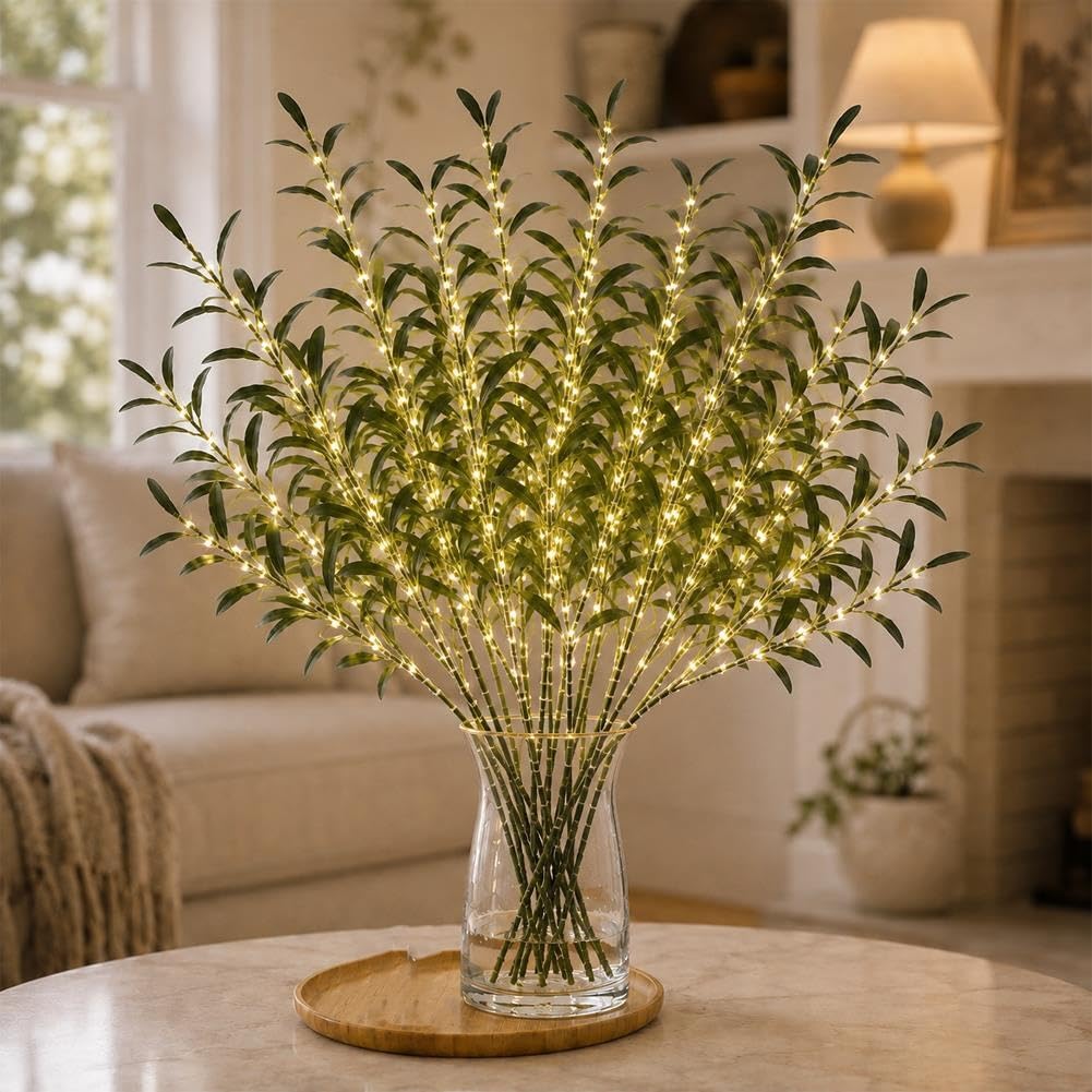 Enchanted Evergreen Olive Branch Lighted Artificial Olive Stems With LEDs