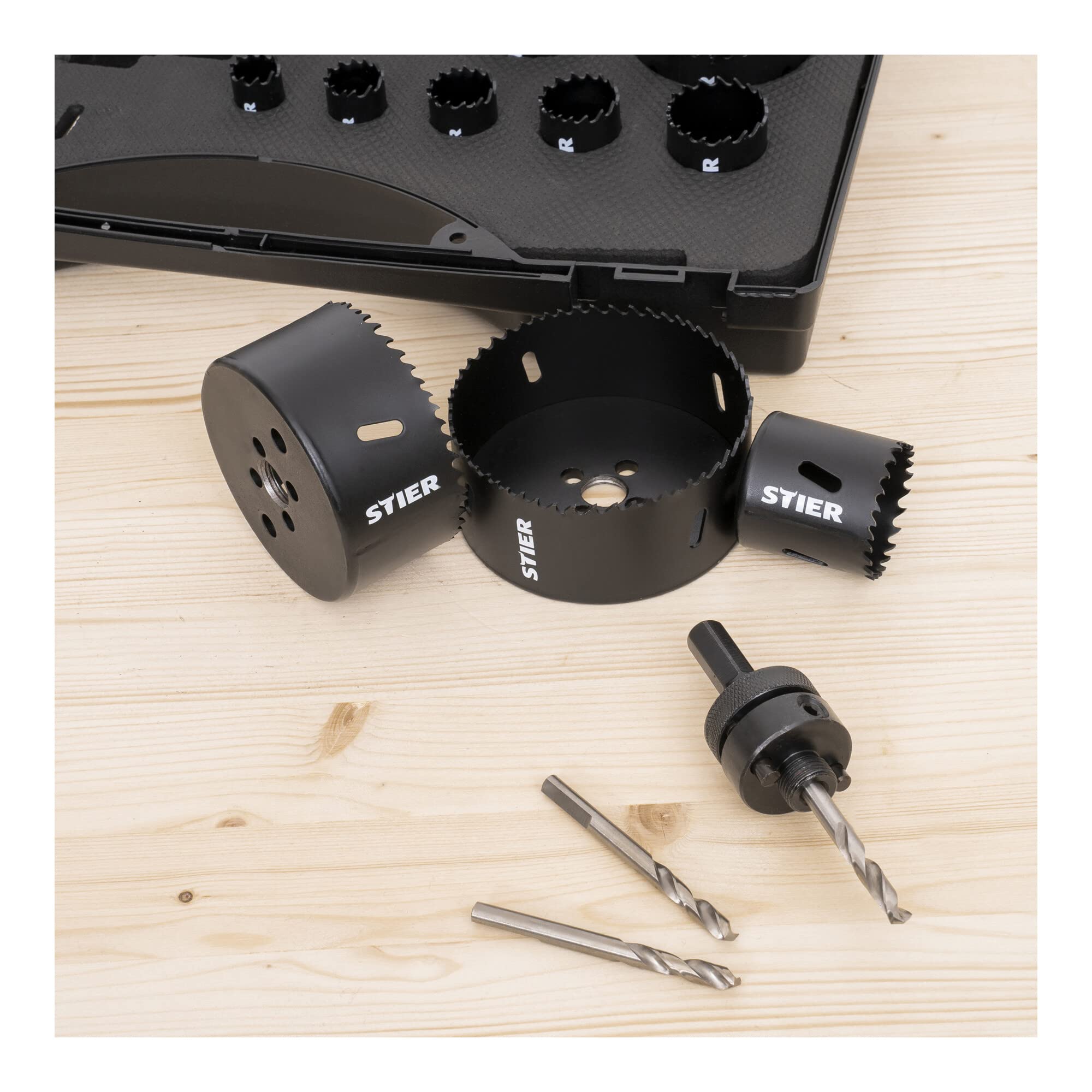 Lochsägen-Set HSS-Co8 Bimetall, 21-teilig, 19-121 x 44 mm, aggressiver Schnitt, Schnitttiefe bis 44mm