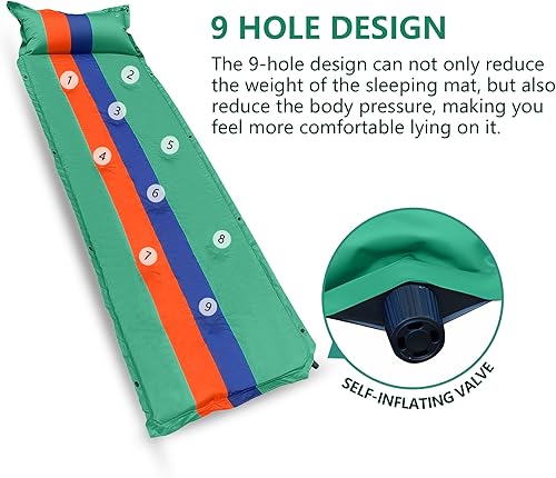 Miniatura 6 de Colchoneta de dormir para campamento, colchón ligero de espuma viscoelástica con almohada, almohadilla de campamento autoinflable de 1.2 pulgadas de