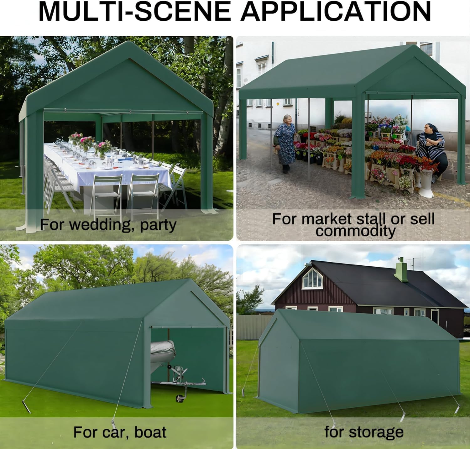 Carport, 10x20ft Heavy Duty Car Port, Portable Garage with Removable Sidewalls & Doors, Car Canopy with All-Season Tarp for Car Boat Truck Party (SGreen)
