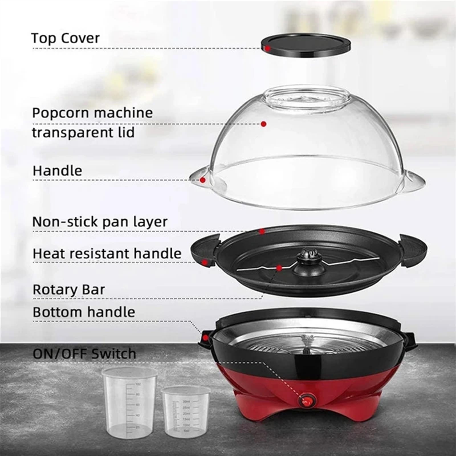 Máquina palomitas familiar Minimáquina eléctrica de palomitas for el hogar, máquina maíz multifuncional con capacidad automática for cocina, bricolaje, aperitivos, azúcar, aceite