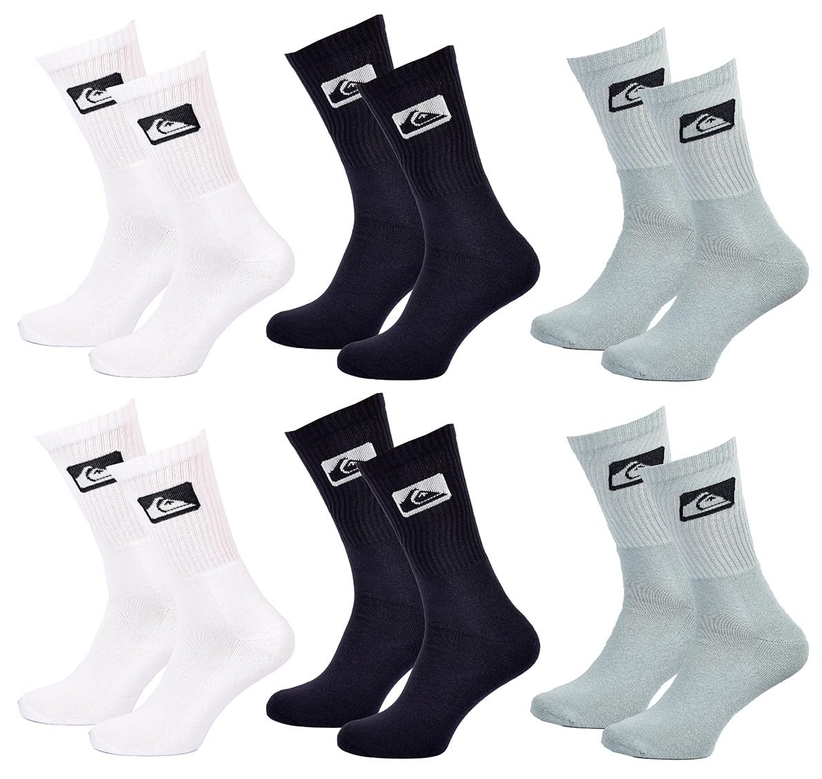 OZABI QUIKSILVER CUSHIONED CREW Socks, 6 Pcs 0434, 43-46