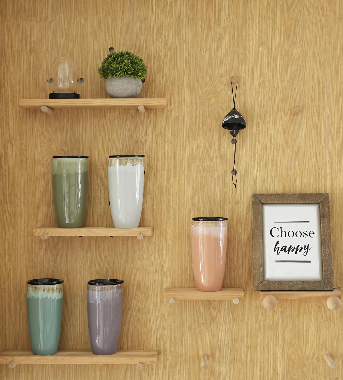 Bosmarlin Taza de café de viaje de cerámica con tapa, 21 onzas, taza de café portátil para portavasos de coche, apta para microondas, esmalte reactivo (verde pálido)
