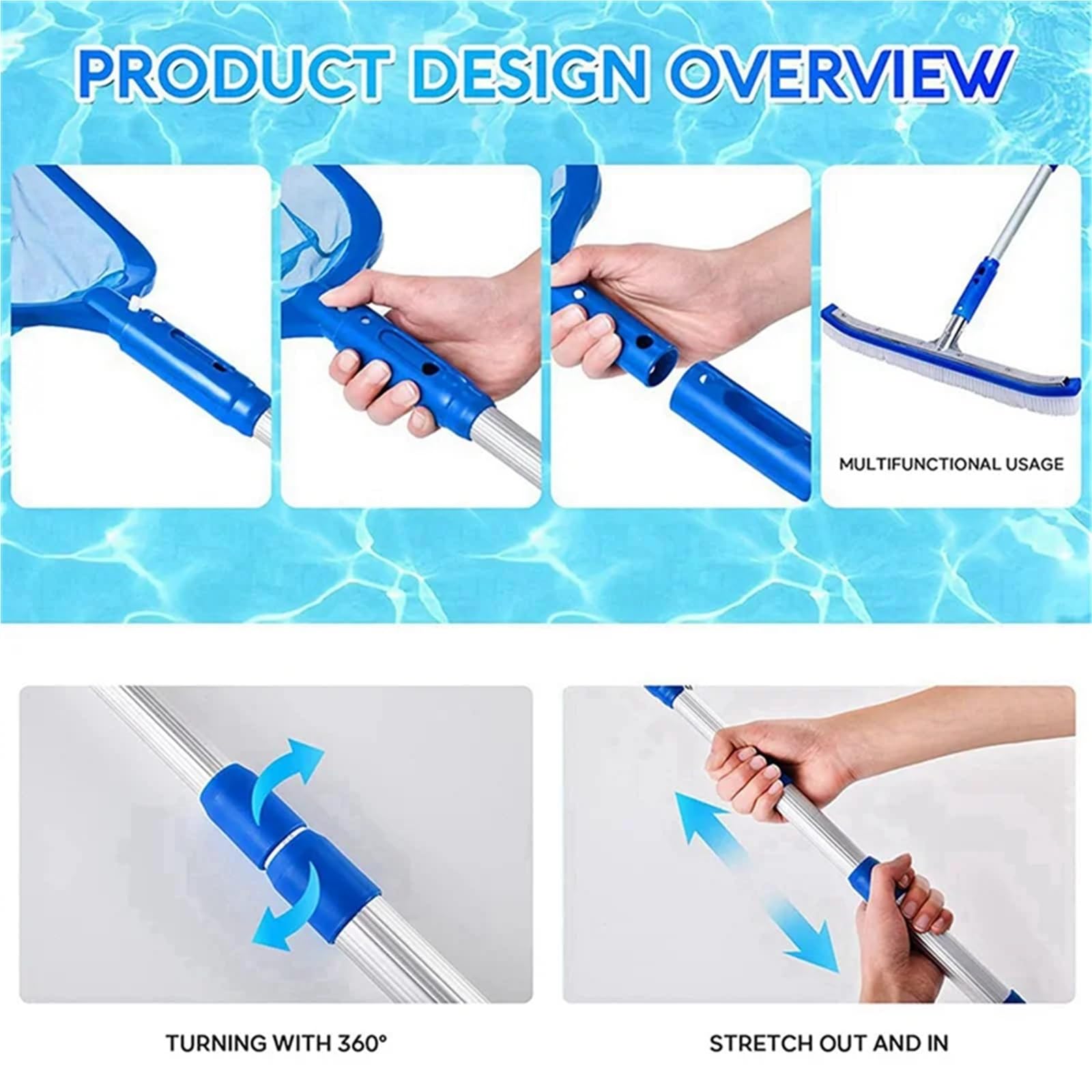 Lot de 2 épuisettes Piscine avec Manche en 3 Sections, épuisette à Mailles Fines, télescopique, Ultra-Fine pour Piscine Étang