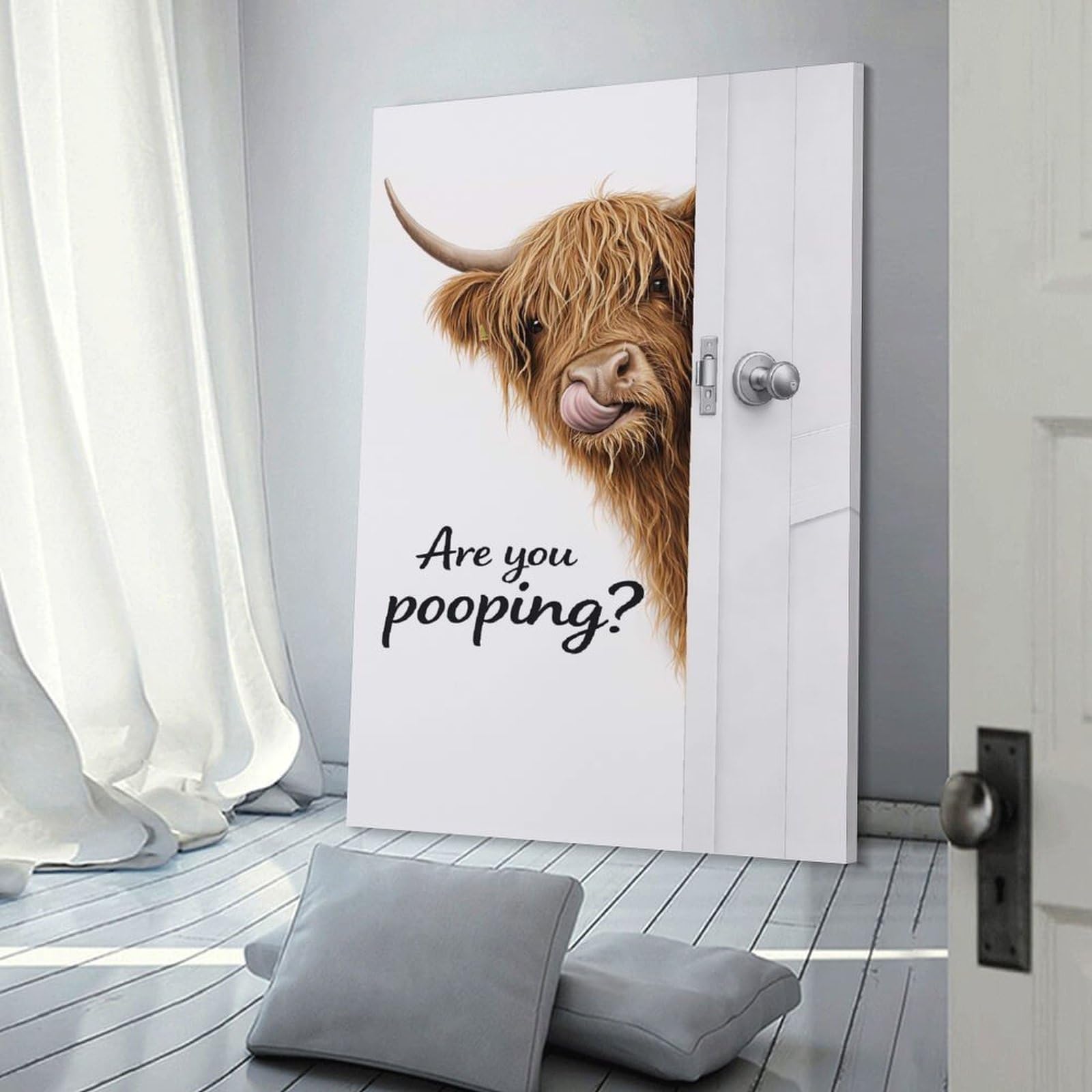 Junmoney Frame-Style-11 Are You Pooping Highland Cow Canvas Wall Art 24X36inch(60X90cm), For Office Decor, Home Working Or Creative Rooms, Wall Art That Adds Style To Work Areas
