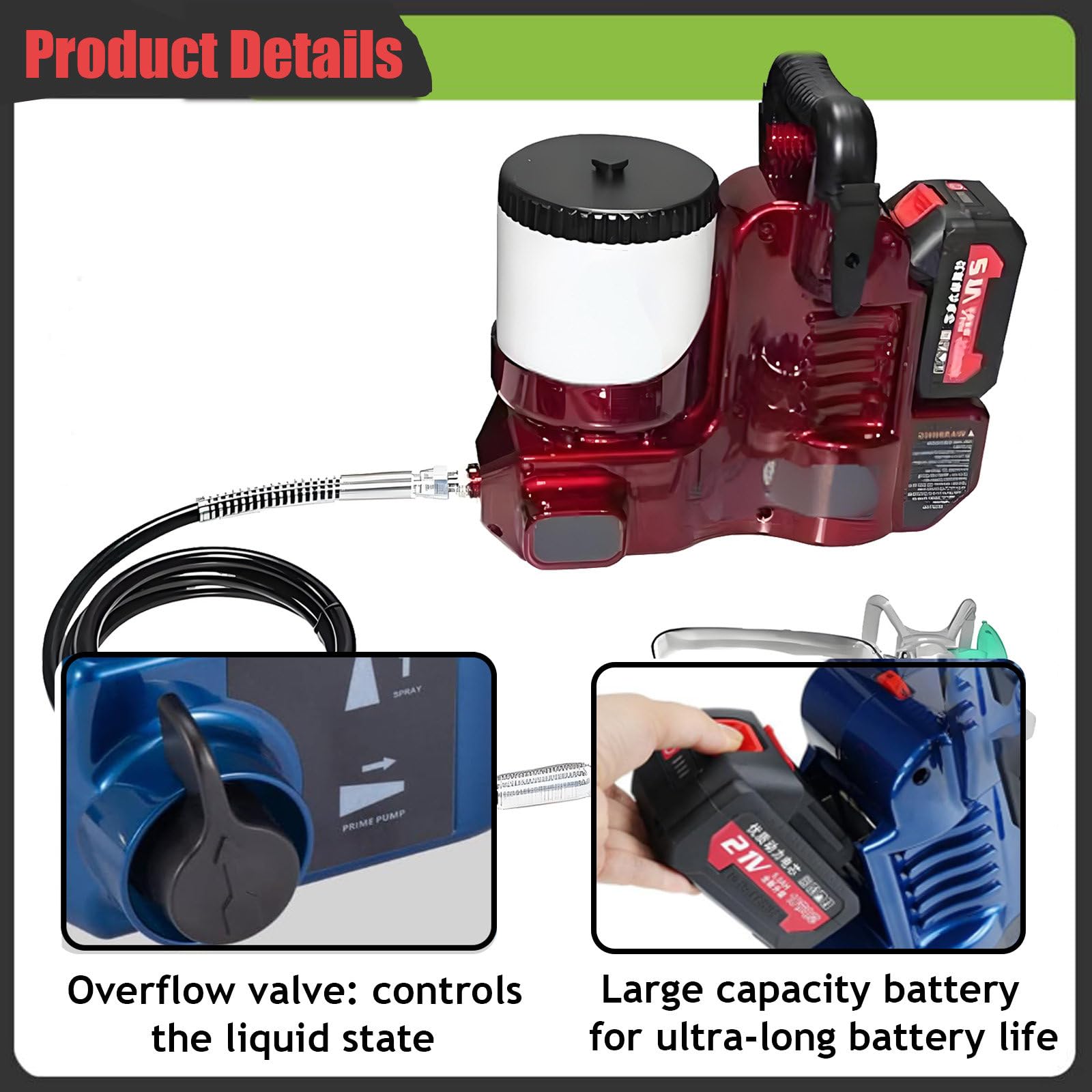 Pistola de pulverización de Pintura de Mano, pulverizador eléctrico inalámbrico de Alta presión 500W, Capacidad 1.2L, 6 velocidades Ajustable para Pintura casera y Comercial