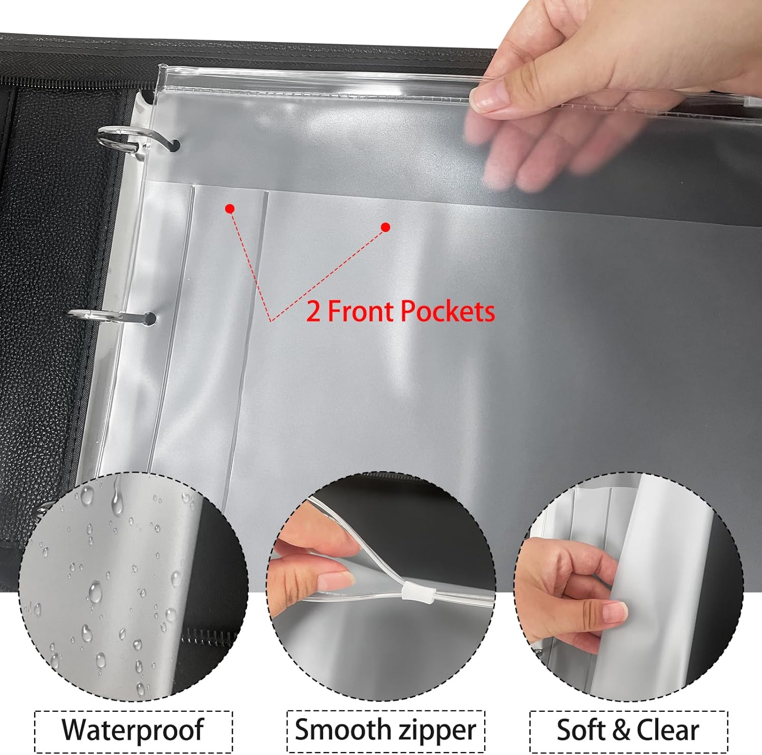LLi Cufite 3 Rings Check Binder for End-Stub Deskbook Checks, Zipper Business Check Binder, 3 on a Page, Fit 3 & 9 Holes Check Faux Leather (9.5" x 12.6") (Black)