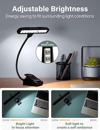 Miniatura 2 de Kootek Luz portátil de clip para atril, lámpara orquesta con 10 luces LED, cuello ajustable, luz de lectura recargable, luces USB para leer