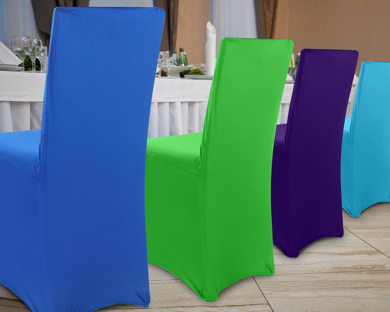 Newwiee 24 Pcs Multicolor Mardi Gras Spandex Stretch Chair Cover Bulk Waterproofs Dining Seat Protectors Fitted Universal Chair Protector Removable Washable Slipcovers for Wedding Party Celebration
