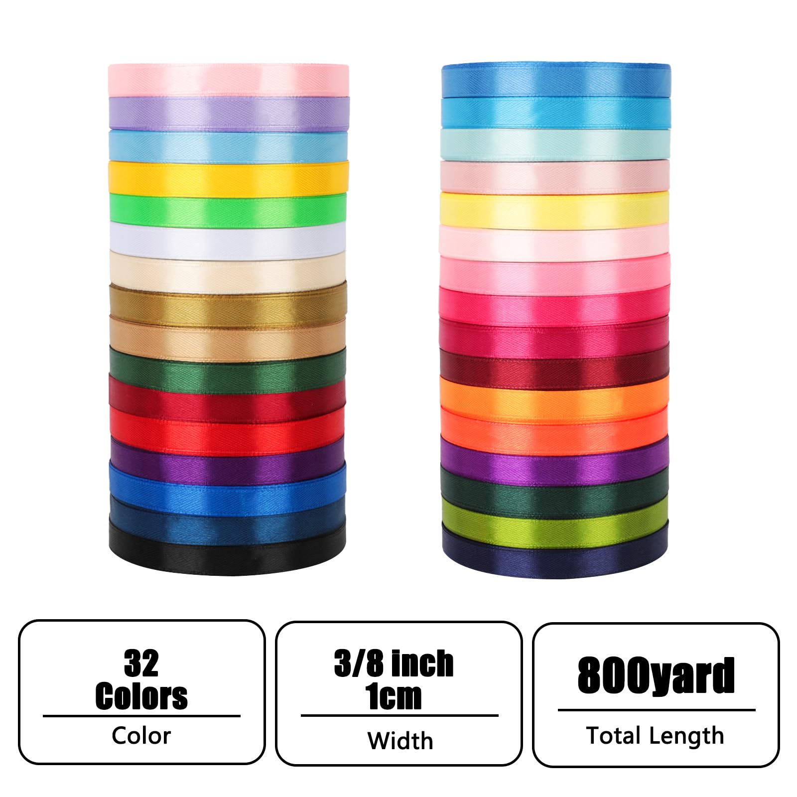 NESCCI 800 Yards Ribbon,3/8 Inch Satin Ribbon,Single Face Satin Ribbons, Perfect for Gift Wrapping,Wedding Decoration,Handmade Bows,Wrapping Bouquet and More
