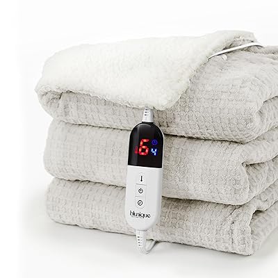 Heated Blanket Electric Throw Waffle, 50x60 Inches Sherpa Fleece Fast Heating Blanket 6 Heating Levels & 4 Hours Auto Off ETL Certification,Beige Throw