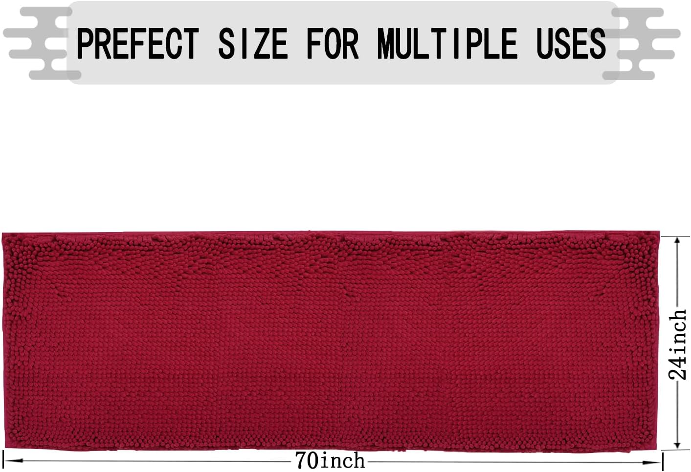 Bathroom Rugs 70x24,Super Absorbent Soft,Thick,Machine Washable Chenille Bath Mat,Non Slip Toilet Floor Rug,Bath Mats for Bathroom Floor, Home Decor Accessories,Burgundy - Image 2