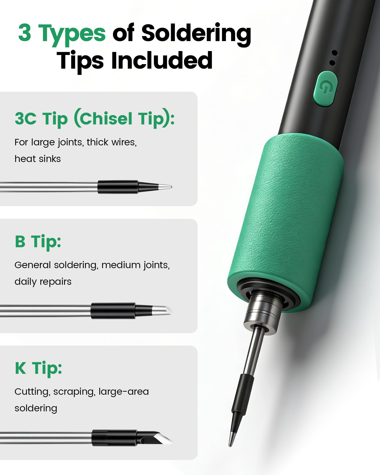 Fer à Souder USB avec 3 Pannes (Fine, Lame, Biseau) | Kit de Soudage Portable 15W | Chauffe Rapide 8s | 3 Niveaux de Température 180-450°C | Idéal pour Réparation Électronique Précise