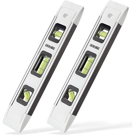 DOWELL Magnetic Torpedo Level Mini Bubble Level Box Spirit Level Alloy Frame 180/90/45 Degree 9-Inch (2, White)