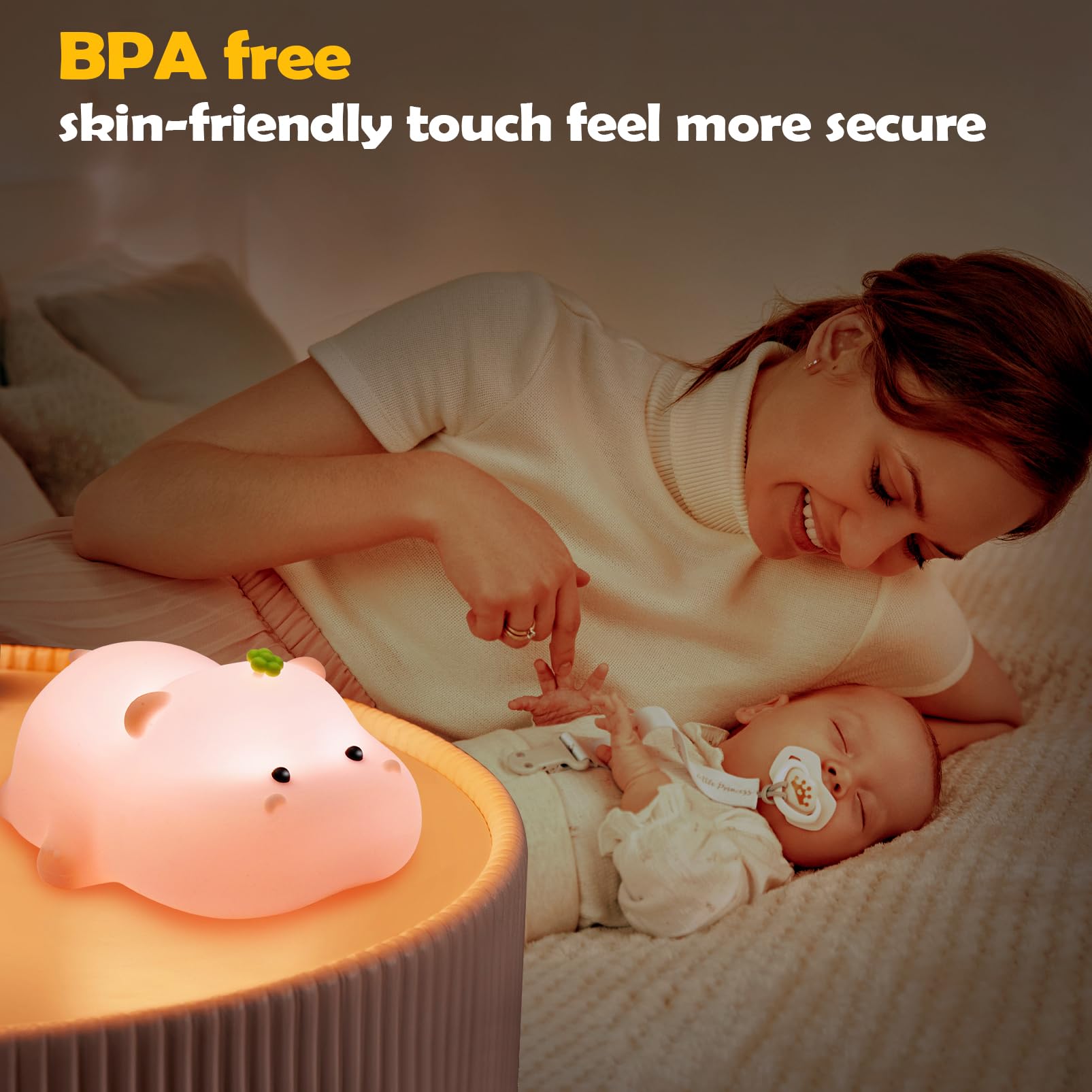 Auezona Luce Notturna Bambini, Silicone Luci Notturna Ippopotamo, Lampada Led Ricaricabile con Timer, 3 Modalità Lampada Touch, Lampada da Comodino Bambini, Regalo Neonato Bambini Ragazze