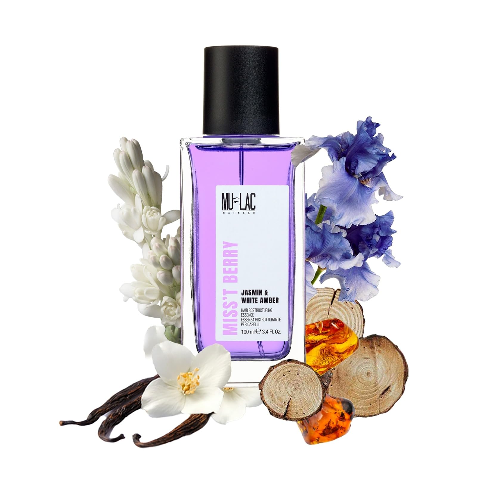 MULAC | Miss't Berry Haaressenz Restrukturierend, Haarparfum mit Heidelbeeröl und pflanzlicher Keratin, Restrukturierende Wirkung, Noten von Holz und Vanille, 100ml