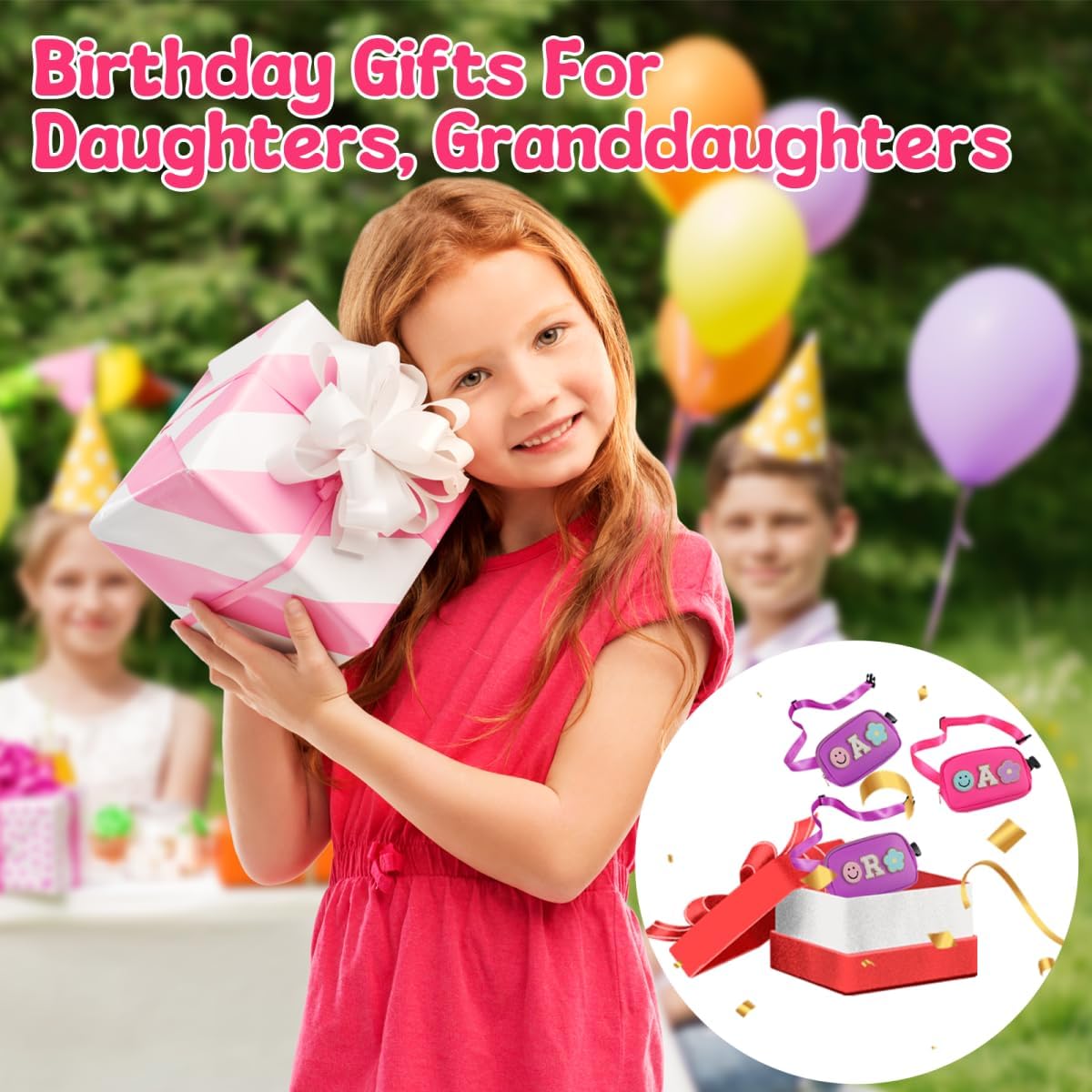 Fanny Pack for Girls Pink Kid Crossbody Bag Chenille T Letter Preppy Belt Bag, Christmas Birthday Easter Gifts for Teen Daughter Sister, Personalized Nylon Purse for 4 5 6 7 8 9 10 Year Old Girls - Image 7