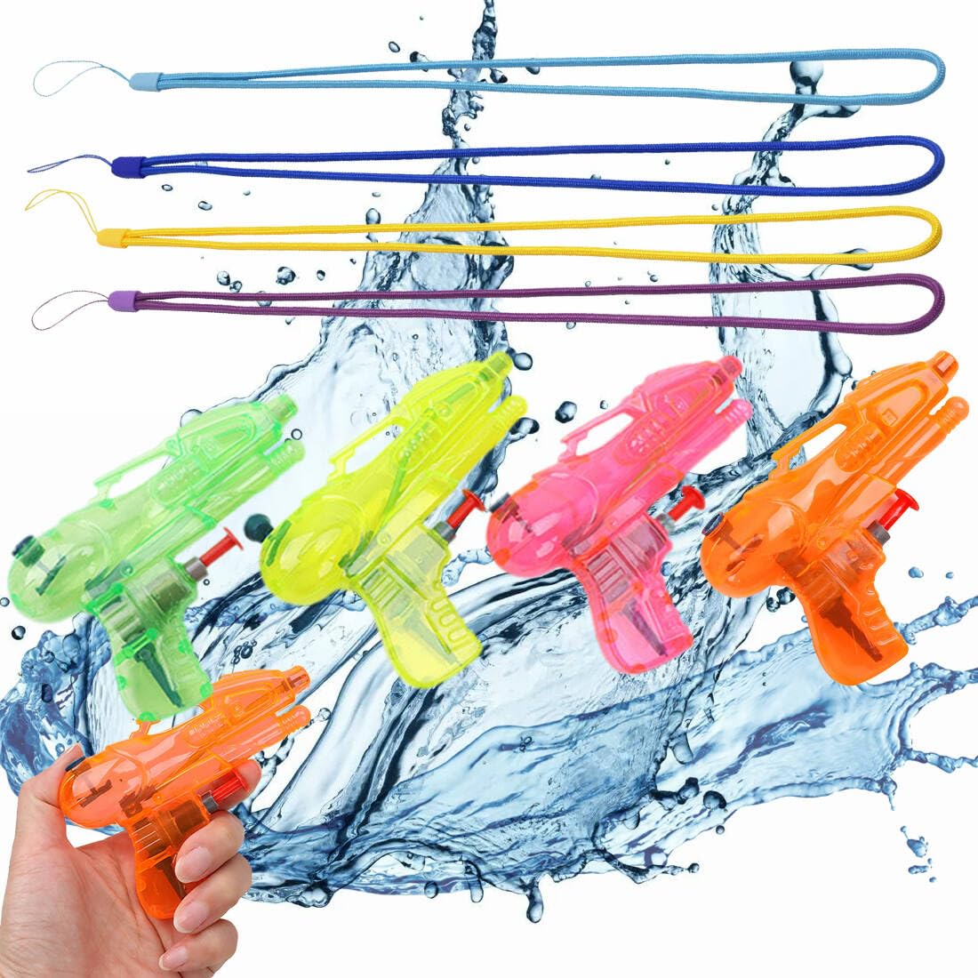 4PCS Pistola de Agua, Mini Pistolas de Agua para Niños, Pistola de Agua de Juguete, Pistola de Agua de Espuma, Pistolas de Agua pequeñas, Juegos de Agua para Exterior Jardín Playa Con 4 cuerdas