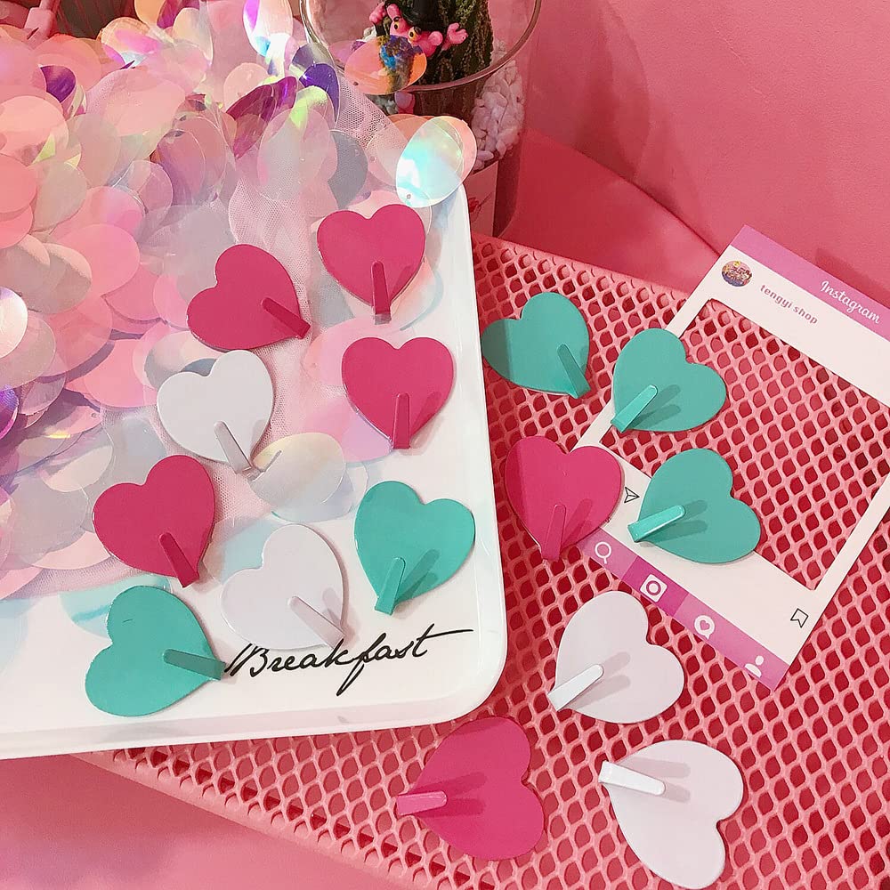 COMNICO Ganci adesivi a forma di cuore, ganci decorativi da