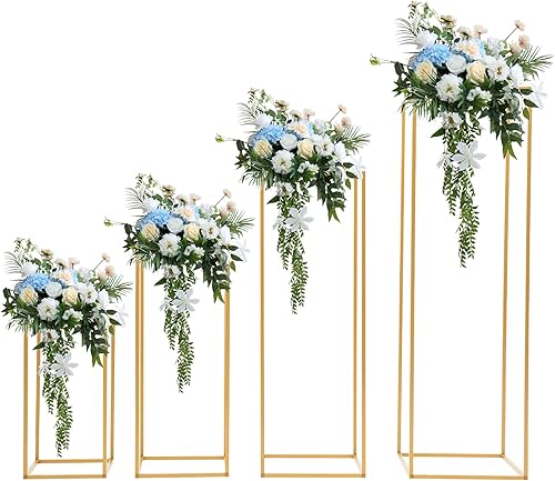 LOYALHEARTDY 4 piezas de soporte de flores de metal dorado para florero de flores de suelo, soporte de columna de camino de boda para decoración de