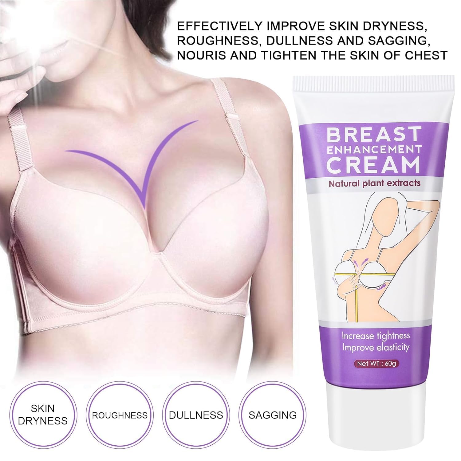 Crema tonificante per aumentare il seno, crema tonificante per aumentare il seno, crema idratante per aumentare il seno (60 g, 2 pezzi)