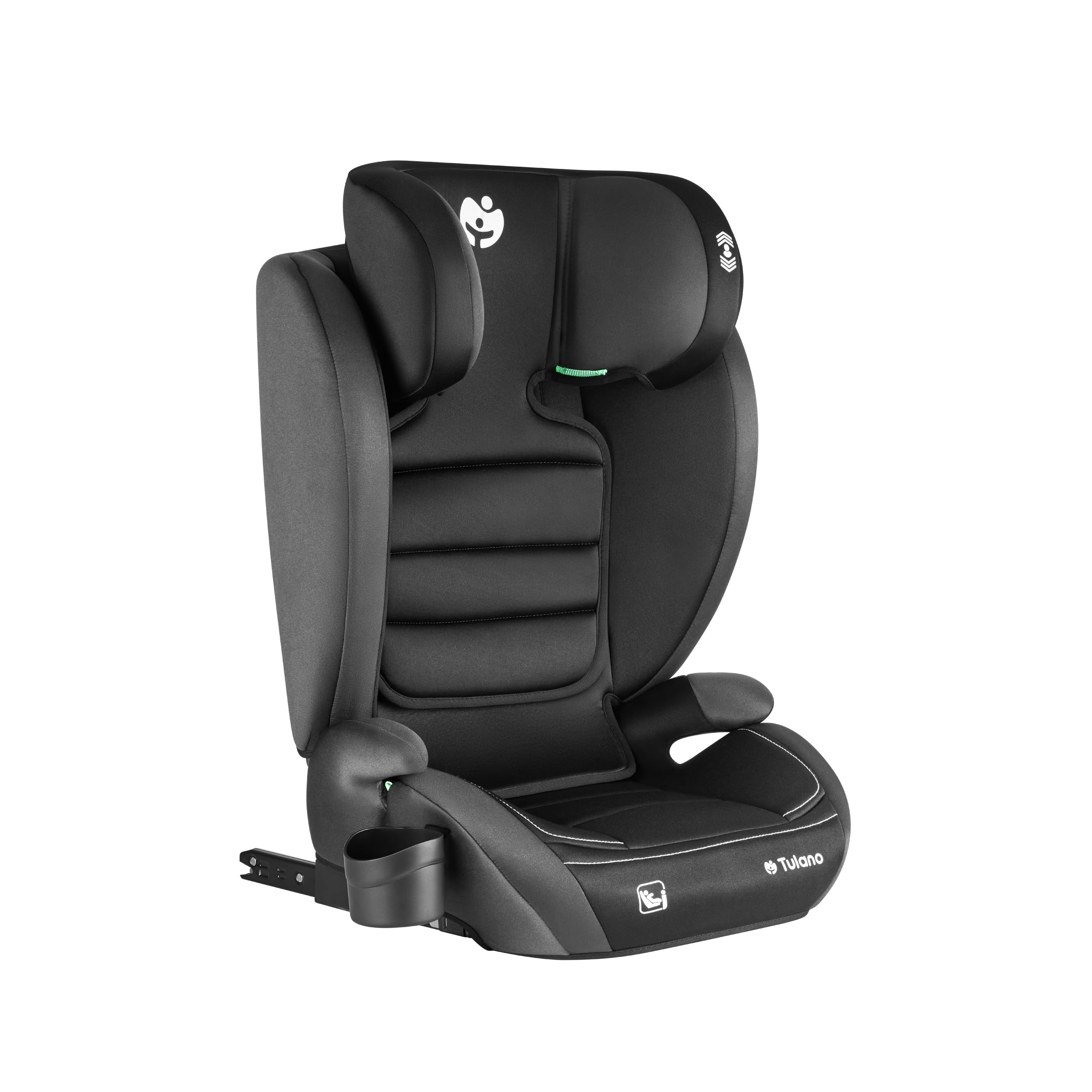 Tulano Joy 25 Auto Kindersitz 15–36 kg mit Isofix - Gruppe 2/3 Autositz 100–150 cm - Sitzerhöhung Kinder - höhenverstellbare Kopfstütze - Bezug waschbar - mit Gurt - Schwarz Grau