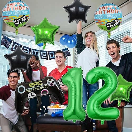 Miniatura 3 de KUNGOON Globos de fiesta de 12 cumpleaños para jugadores, globos de control de videojuegos para niños, 9 decoraciones de fiesta de cumpleaños con