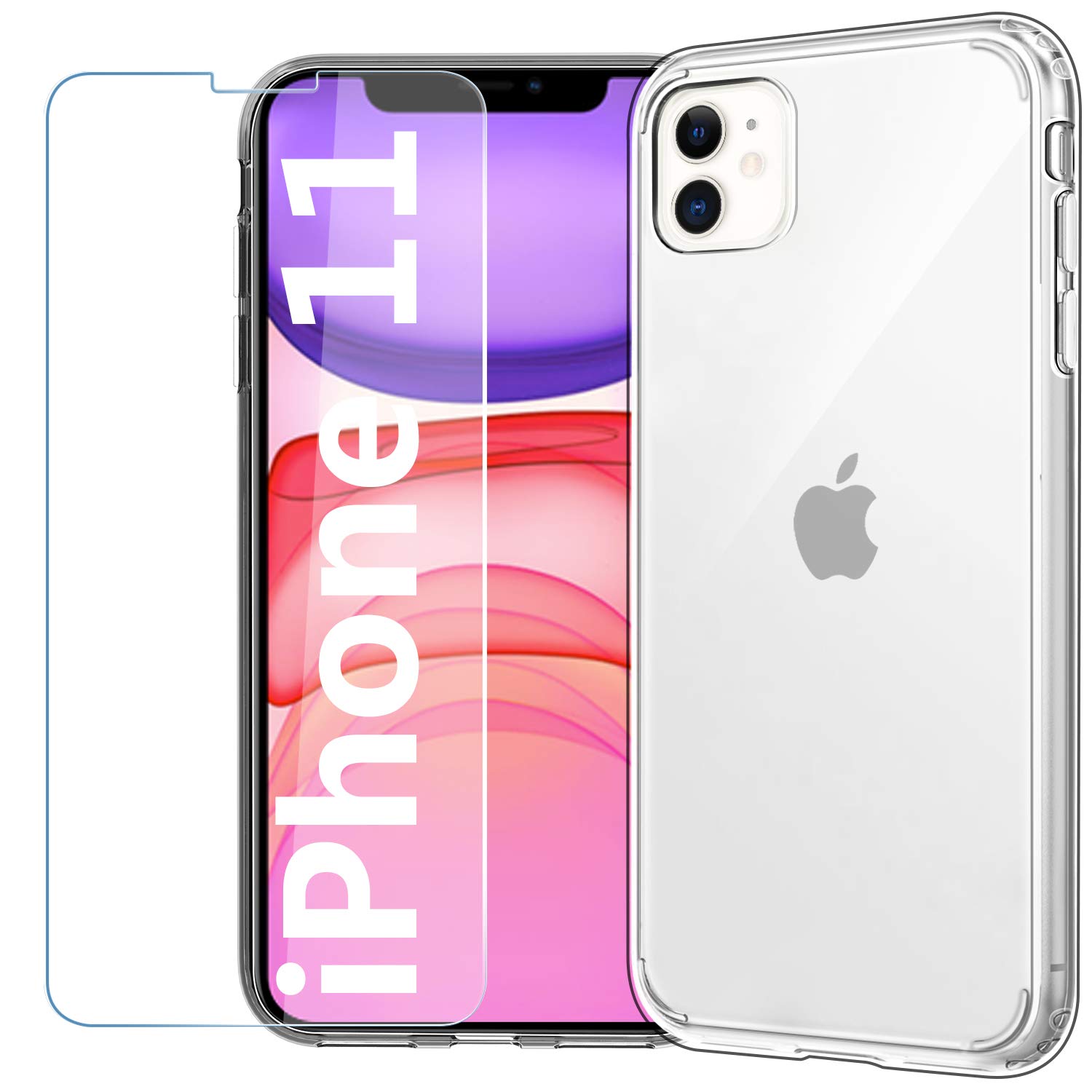 EasyAcc Slim Clear Case for iPhone 11 with Screen Protector, Thin Transparent Phone Cases Hybrid Protective Shockproof Hard PC Back with Soft TPU Bumper Cover Compatible with iPhone 11 6.1 2019