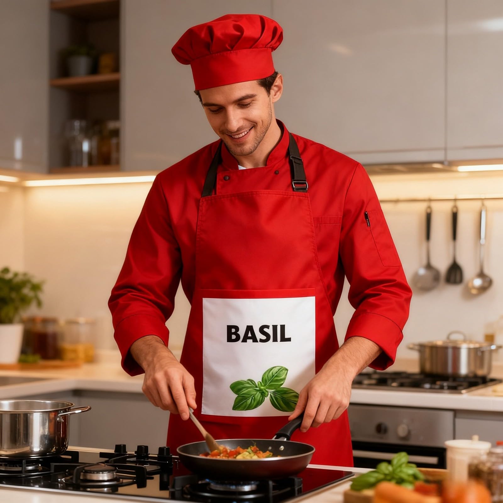 Grembiule da cucina 6 pezzi costume speziato e cappello grande gruppo grembiule rosso condimento con su di esso adatto per adulti femminili gioco di ruolo di gruppo