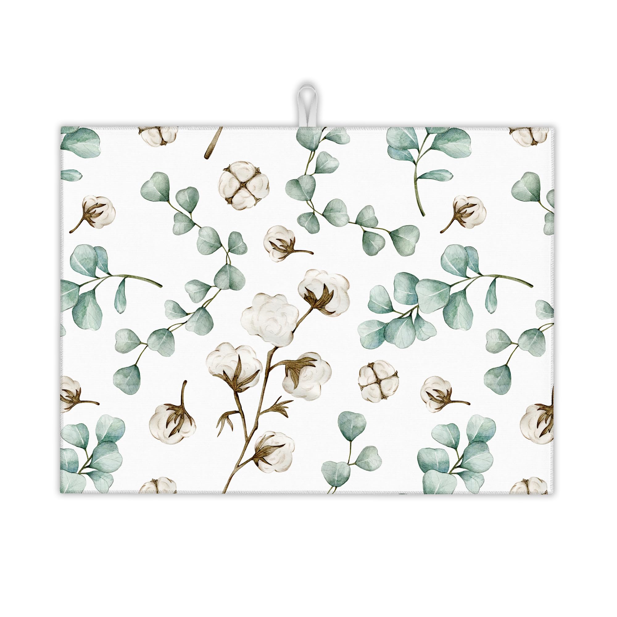 UIUPRO Eucalyptus Leaves Dish Drying Mat,Cotton Plant Drying Rack Pad Countertop Dishes Ultra Absorbent Microfiber Kitchen Counter Mat for Coffee Countertop Decor 18x24 Inch