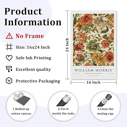 Miniatura 3 de William Morris - Arte de pared con diseño de flores, cuadro estético retro y moderno, bohemio, floral, botánico, arte de pared de flores abstractas