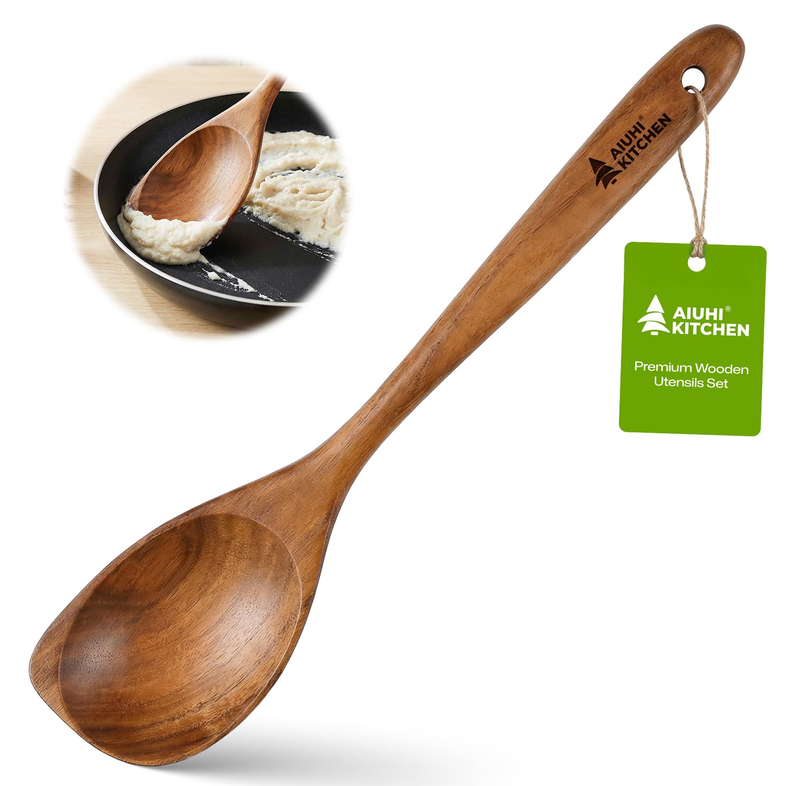 AIUHI Premium Teak Wood Salad Serving Fork, Ergonomic Handle Non-Scratch Wooden Cooking Fork, Durable Kitchen Utensil for Salad Mixing Pasta Tossing and Food Serving — Amazon image 8