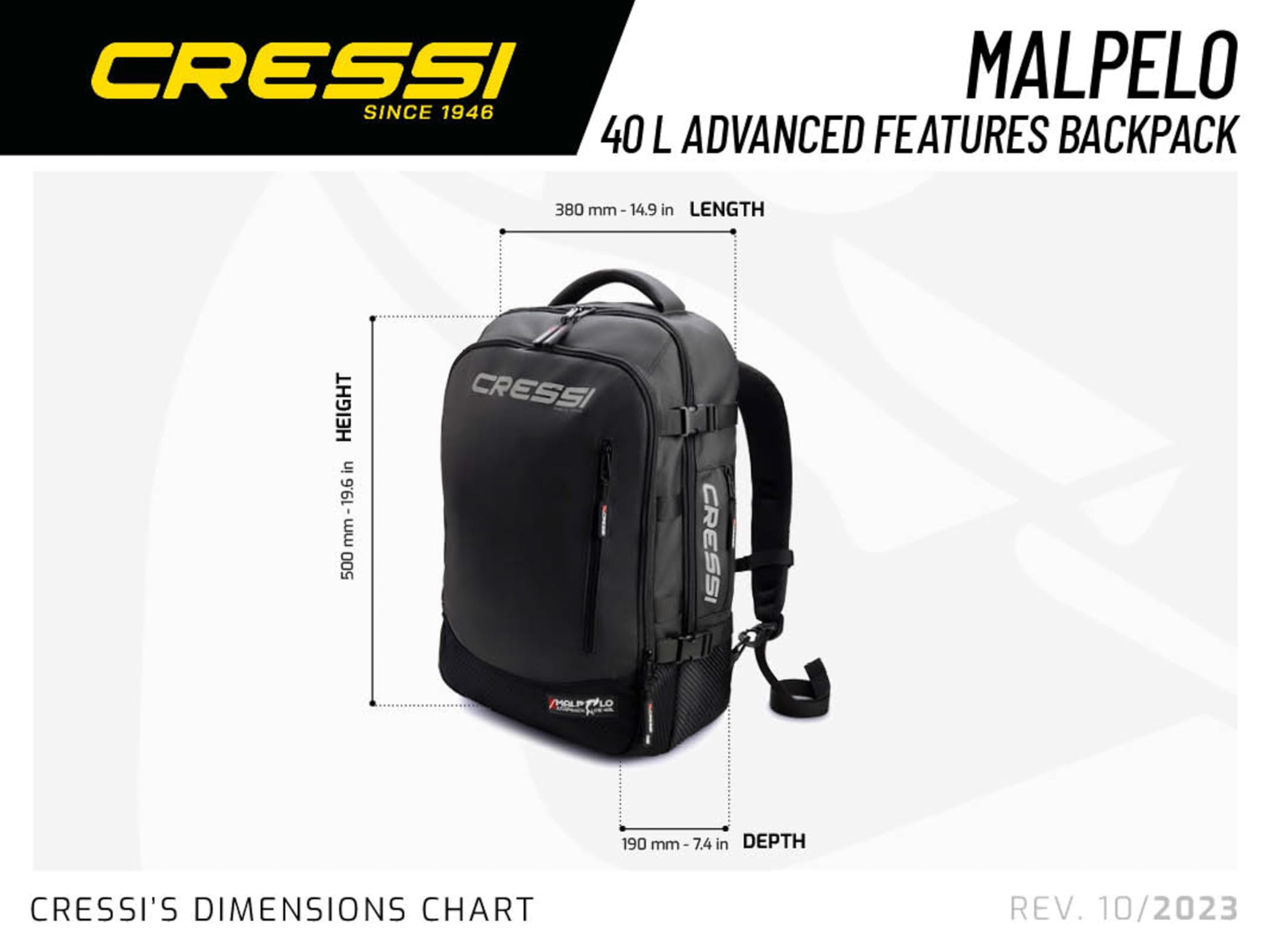 CRESSI Premium Backpack/Dry - Compact, Lightweight, Sporty and Waterproof Leisure Backpack, Black, Unisex