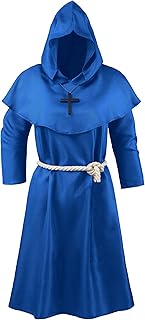 Kids Medieval Friar Monk Hooded Robe Renaissance Priest Hooded Robe Cloak Halloween Cosplay Costume