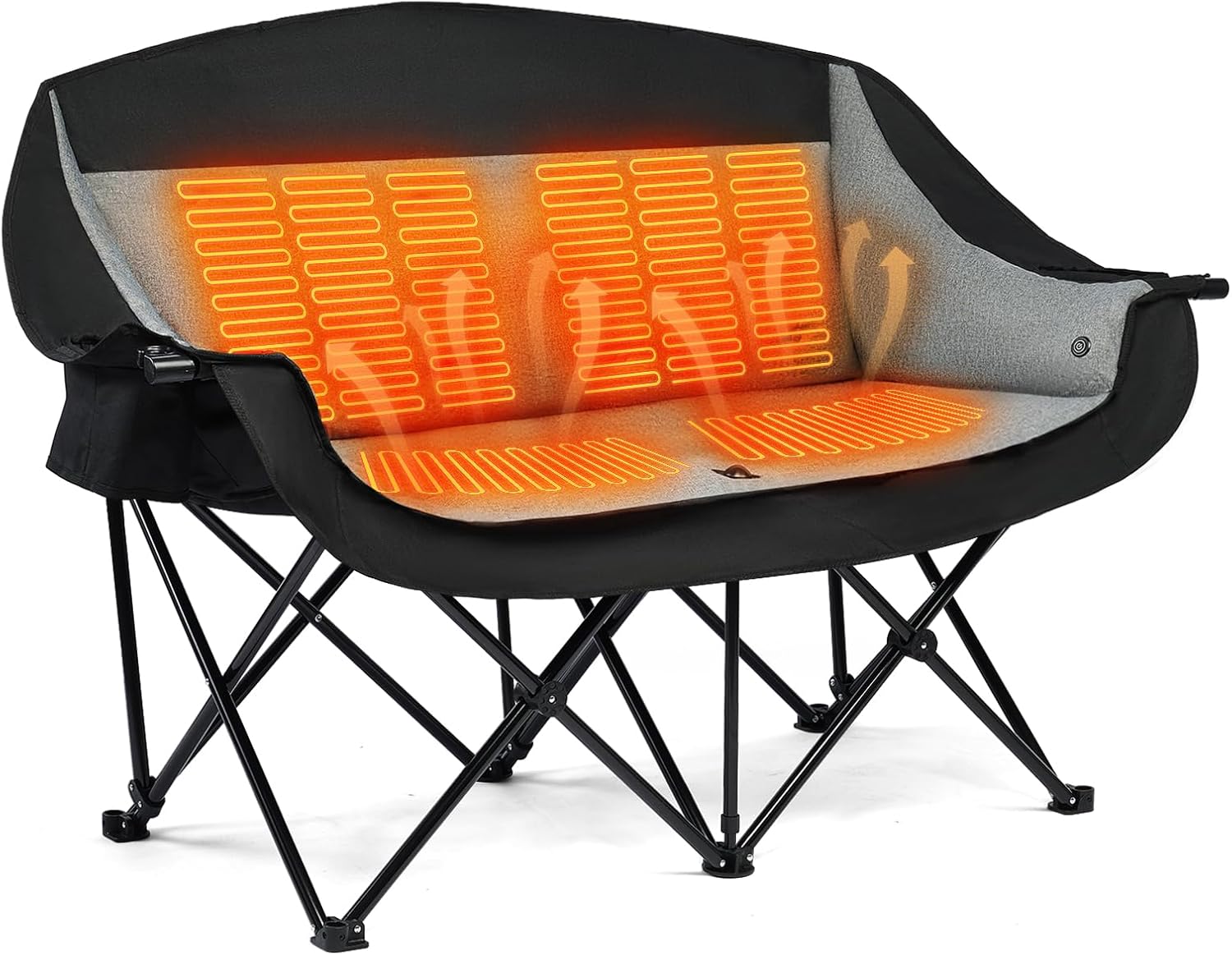 apollo walker Heated Double Camping Chair - Heavy Duty 600lbs Camping Couch with Adjustable Heating, Dual Cup Holder & Carry Bag, Loveseat Camping Chair for Outdoor, Lawn, Concert, Backyard, Park Heated Light Grey