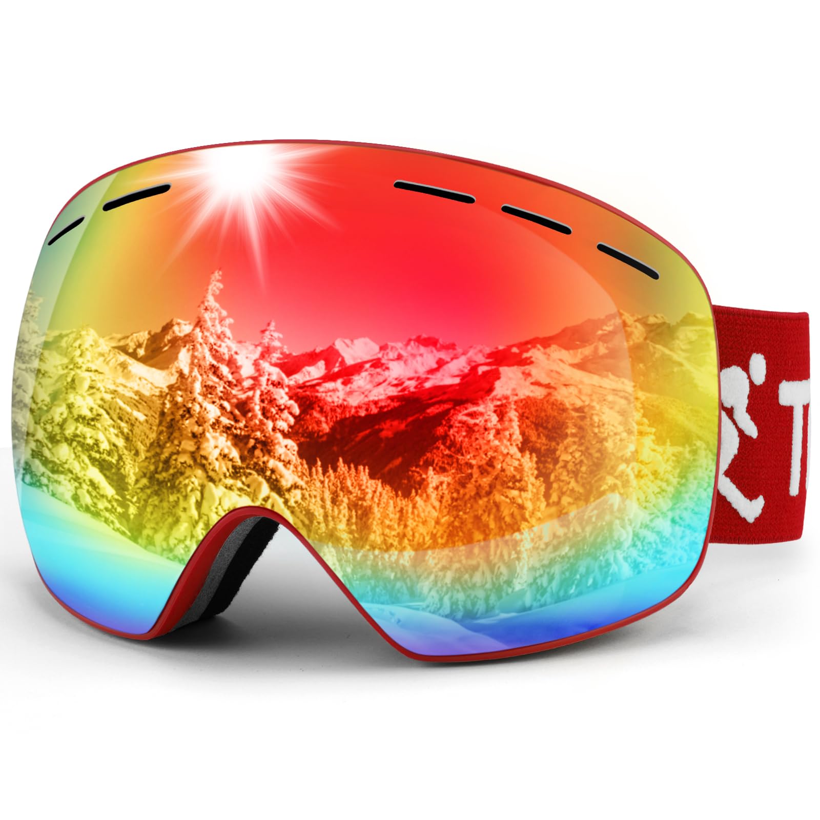 Trusiel Maschera Sci, Occhiali da Sci OTG, Anti Nebbia Anti-UV Maschera da Sci Donna Uomo, Occhiali da Sci Casco Compatibile per Sci Snowboard Sport Invernali