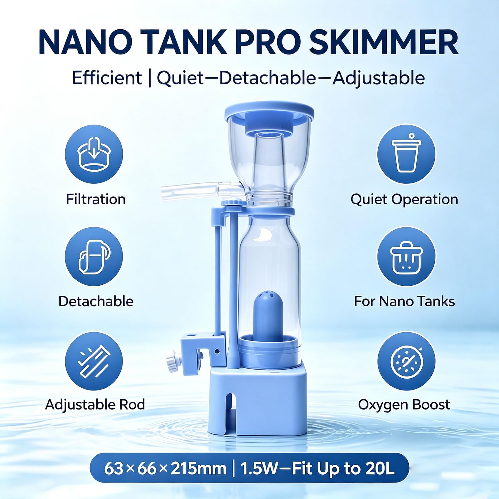 Écumeur De Protéines pour Aquarium De 20 L, Petit Filtre D'aquarium, Tige De Réglage Fixe, Débit Réglable, Amovible, Fonctionnement Silencieux, pour Petits Coraux Et Eau De Mer