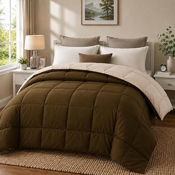 EVOLIVE Microfiber Reversible All Season Comforter Twin Brown/Taupe
