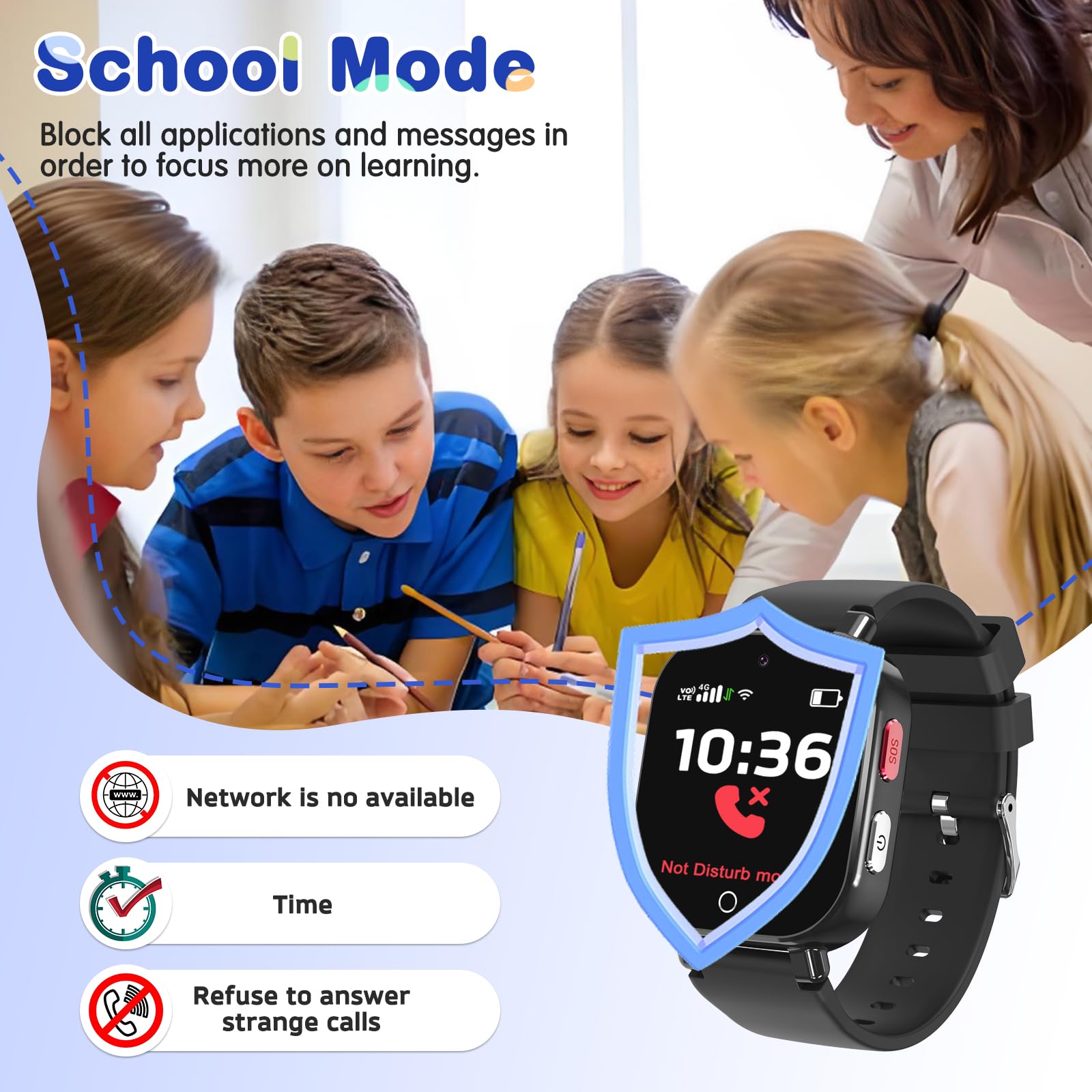 4G Smartwatch Bambini - IP68 Smart watch Telefono con Videochiamata, WIFI, Chat Vocale, GPS, SOS, Modo Classe, Registratore Contatti Modificabili, Regalo di Compleanno per Ragazzi e Ragazze Età 4-12