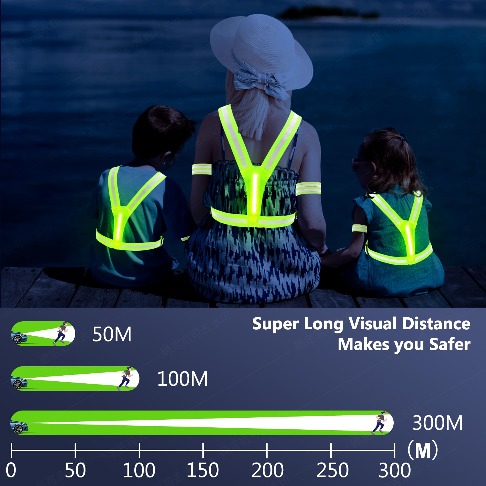 Gilet LED Haute Visibilité Rechargeable – Gilet Sécurité Cyclisme Jogging Avec Bandes Réfléchissantes, 3 Modes Lumière, Taille Universelle