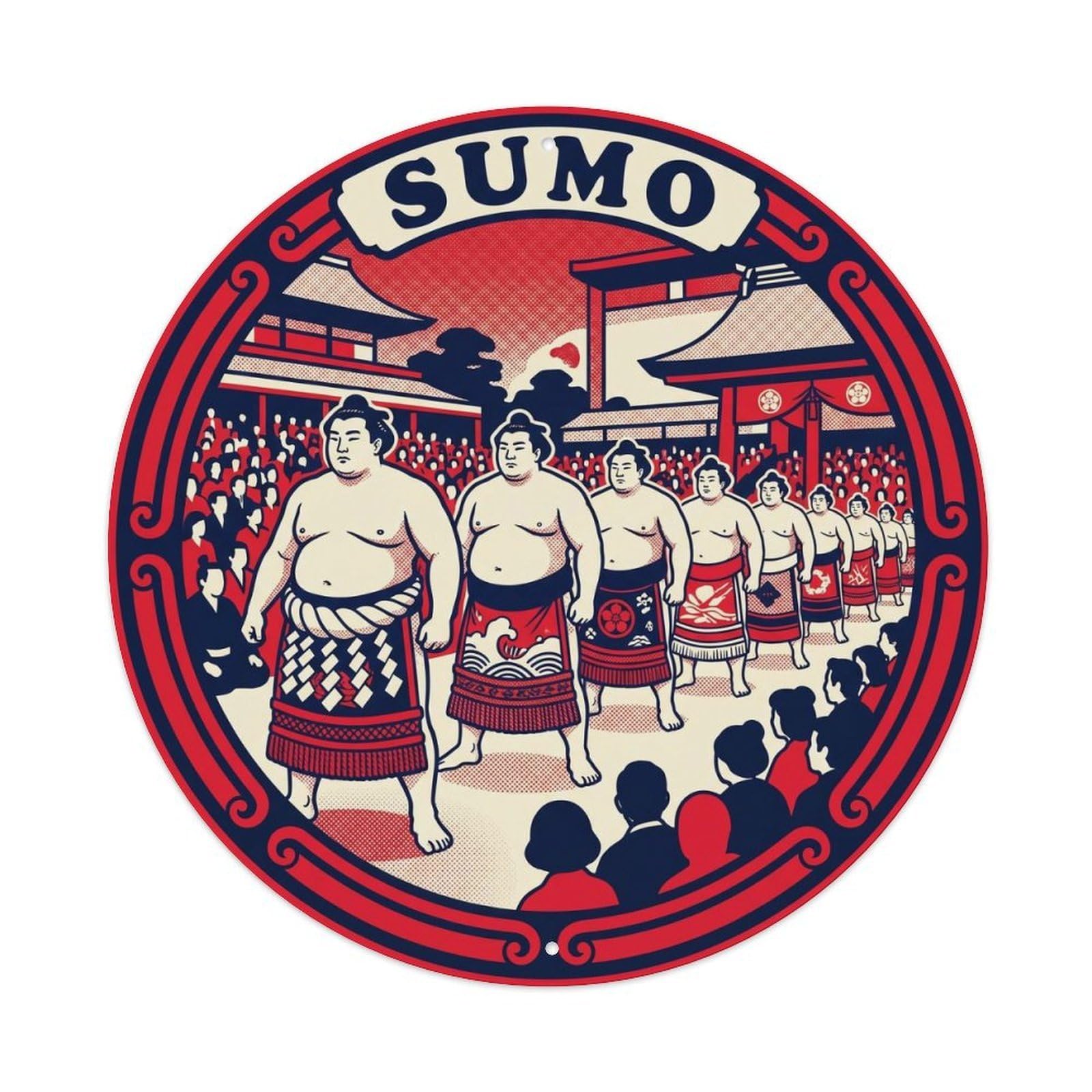 Olyhtr 8X8inch Classic Style Sumo Entry Ceremony Dohyo Iri Showa Red Navy Metal Tin Sign