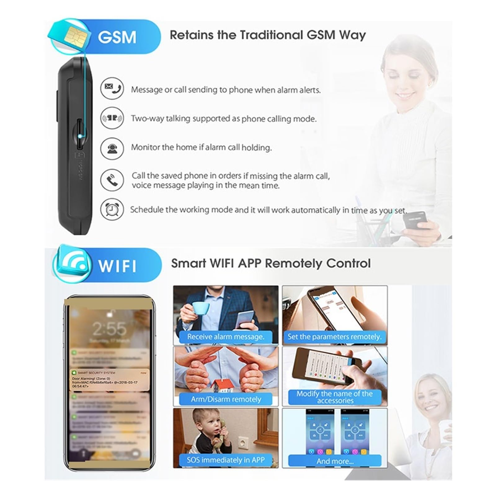 Sistema de Alarma para Casa, Alarma Inteligente GSM Inalámbrico Antirrobo De Alarma De Seguridad For El Hogar Vida Inteligente Con IP Carema Compatible,para el hogar(Set 15)