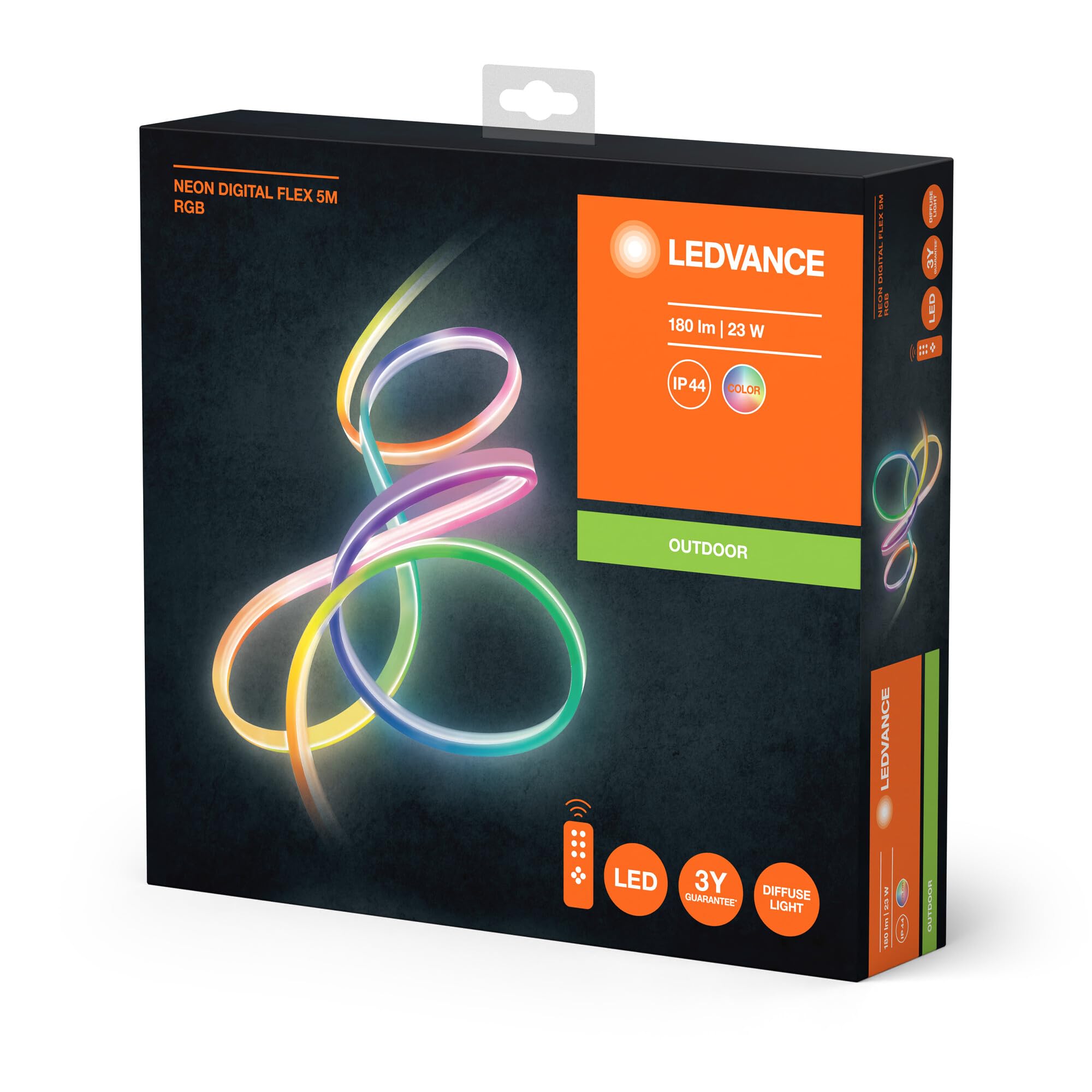 Ledvance LED Lichtschlauch für Innen und Außen, 5 Meter Länge, als Wohnraum- oder Gartenbeleuchtung, flexibel und biegsam, 23W, RGB-Farben per Fernbedienung änderbar, Schutzart IP65, NEON DIGITAL FLEX