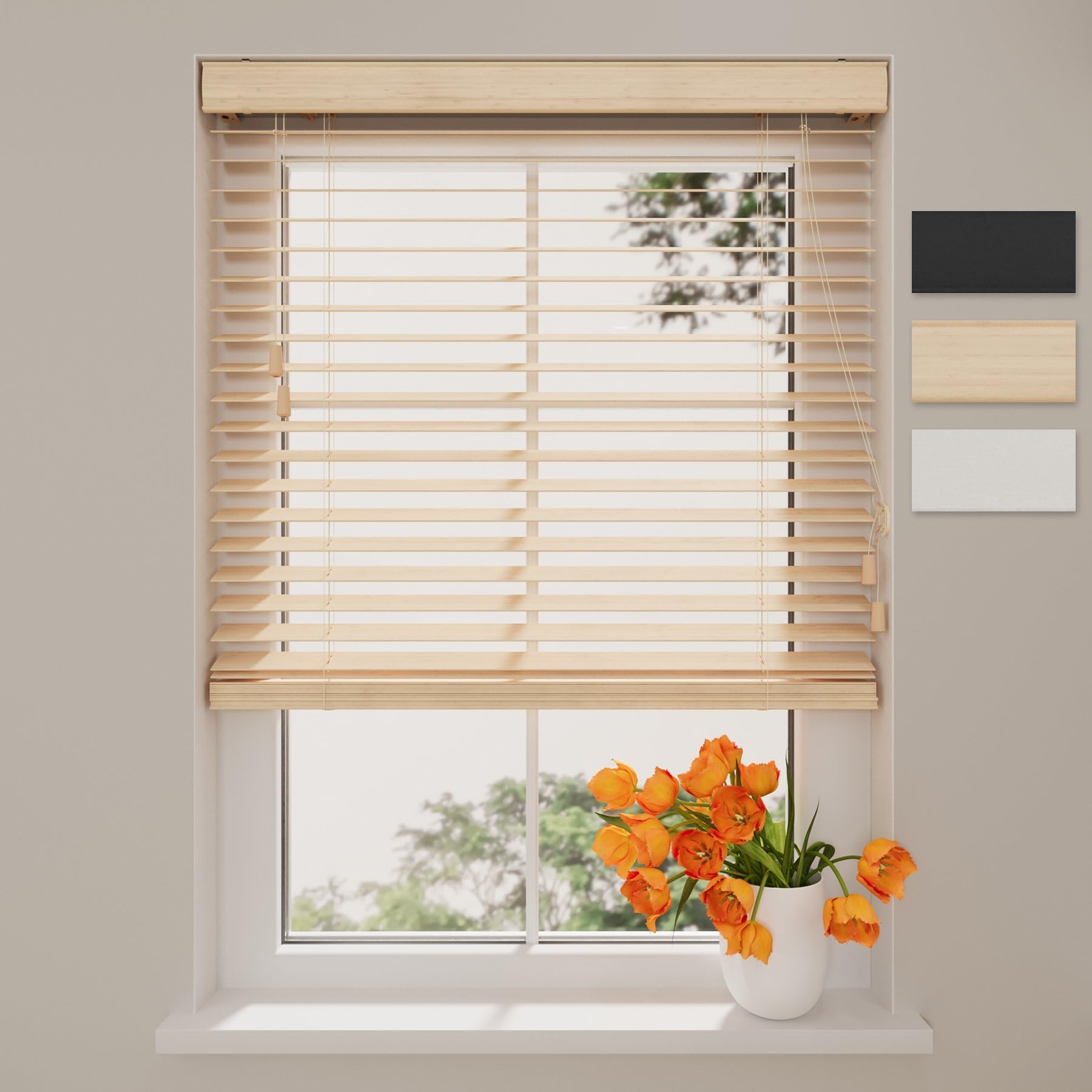 DTCH® Store vénitien en Bois Naturel 60 x 130 cm (LxH), lamelles de 50 mm en Bois de Paulownia, largeurs Disponibles de 50 à 250 cm, Store intérieur, Jalousie pour fenêtre