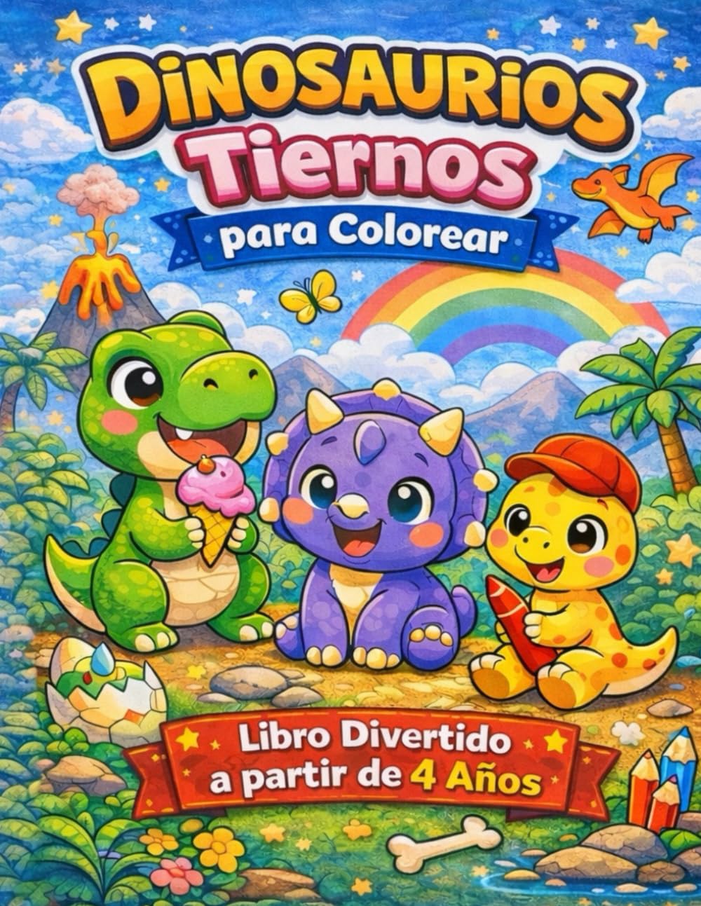 Dinosaurios Tiernos para Colorear: Libro educativo y divertido para niños a partir de 4 años