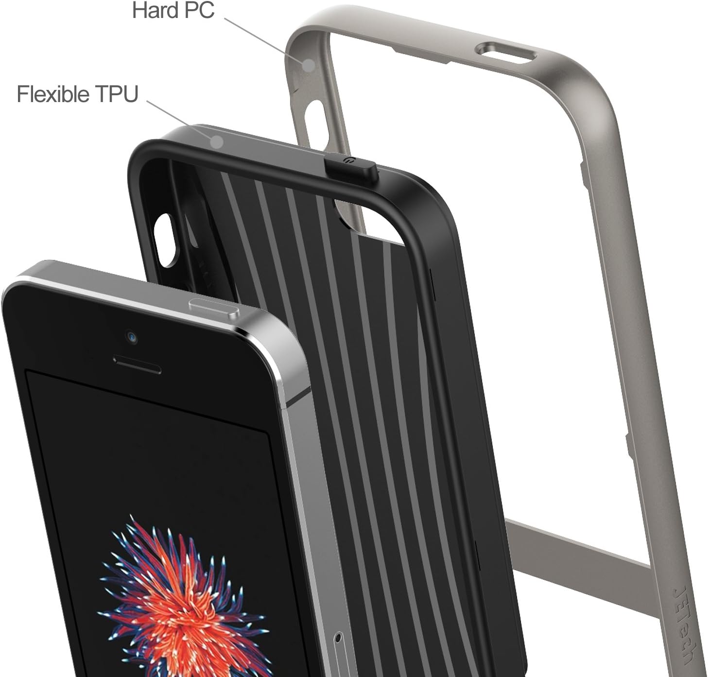 JETech Case for iPhone SE (2016 Edition), iPhone 5s and iPhone 5, Slim Protective Cover with Shock-Absorption, Carbon Fiber Design, Grey
