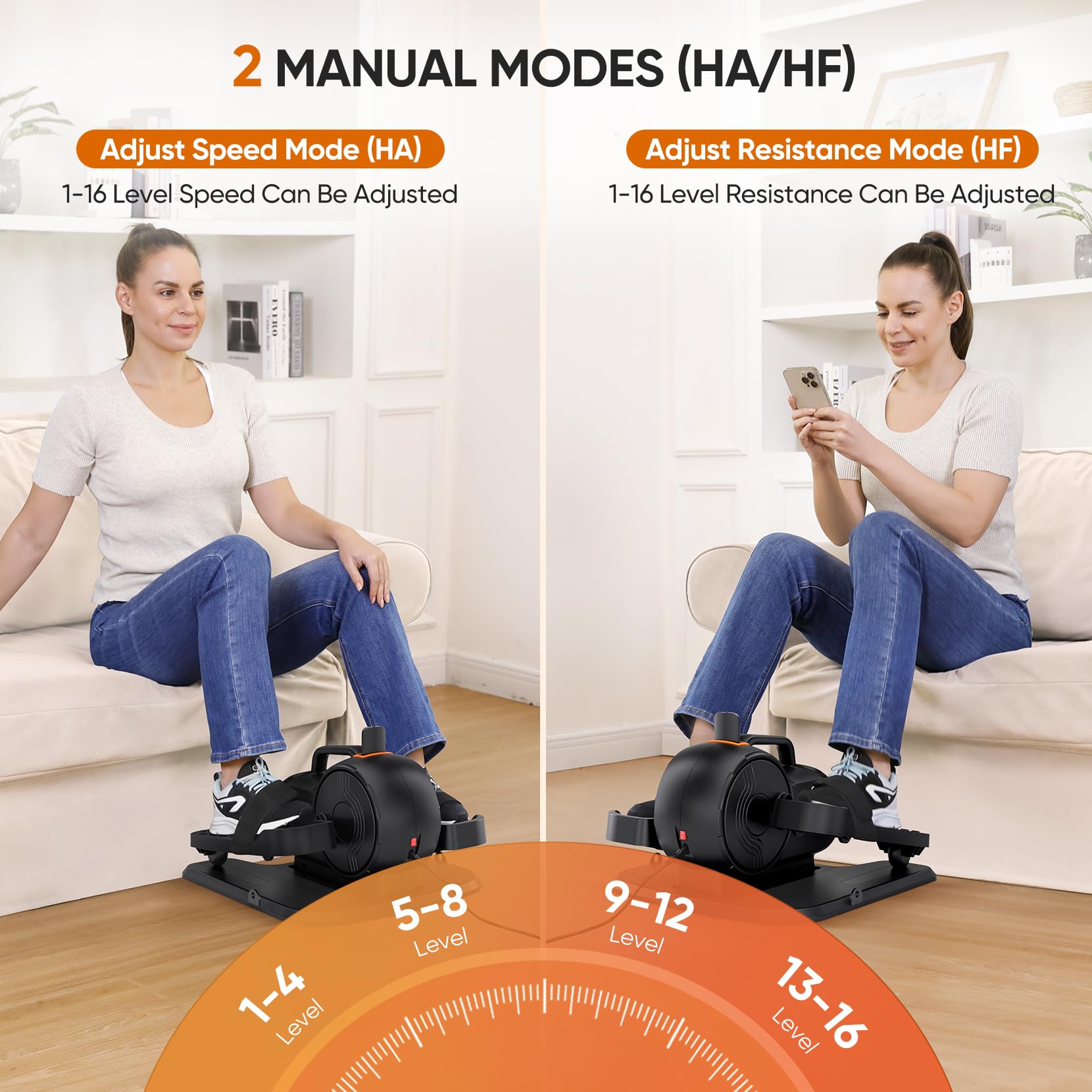 Dripex Mini Elektrischer Crosstrainer, 3-IN-1 Untertisch Ellipsentrainer für Zuhause, Beintrainer für Senioren, 16 einstellabare Geschwindigkeits- und Widerstandsstufen, Komplett Montiert