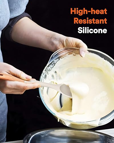 Miniatura 4 de Cucharas de cocina grandes de silicona, cuchara antiadherente con mango de madera maciza, cucharas de cocina de silicona resistentes al calor para